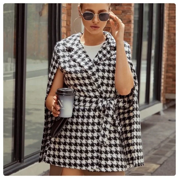 Houndstooth Belted Cape Coat - Picture 5 of 5